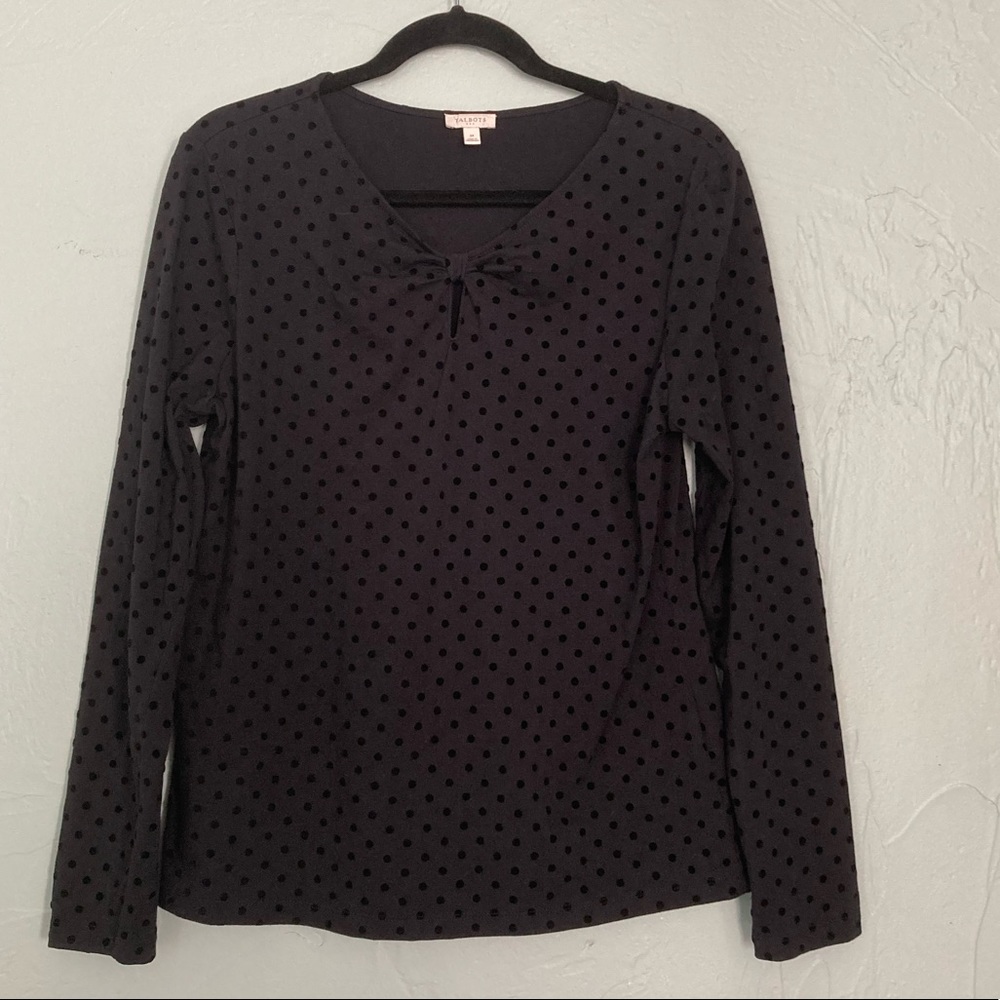 Talbots 
M- Black w black polka dots 
Long sleeve Top